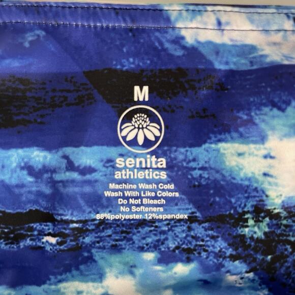 Senita Athletics Medium Blue Striped Leggings Side Pockets Yoga Pants - Picture 3 of 5